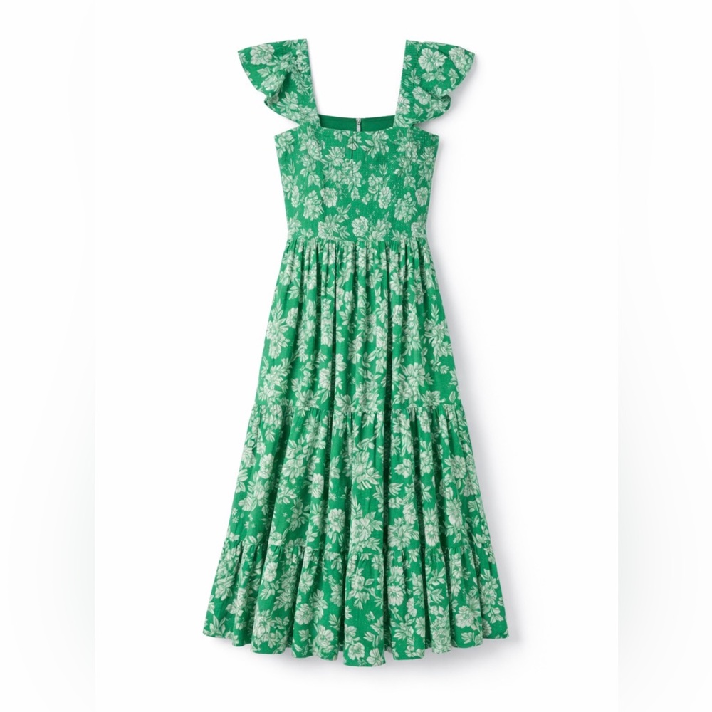 Lands End Floral Green Midi Dress size XS